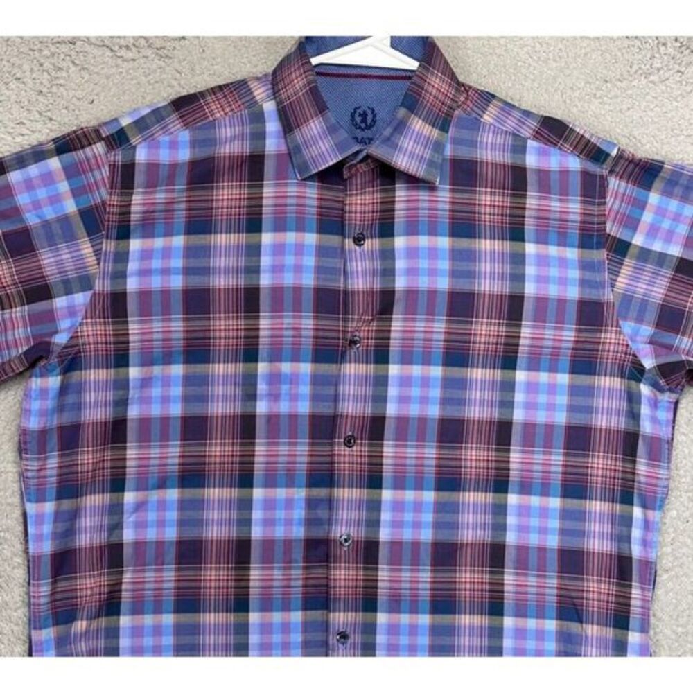 Bugatchi Uomo‎ Shirt Adult Large Purple Pink Plaid Button Up Classic Fit Mens